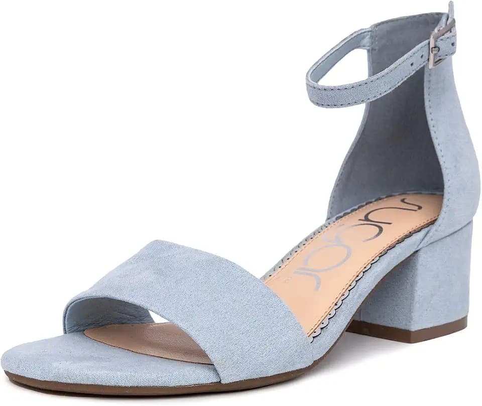Sugar Women's Low Block Heel Two-Piece Dress Shoe - Ankle Strap Pump Sandal for Ladies,Noelle-Baby Blue-7.5
