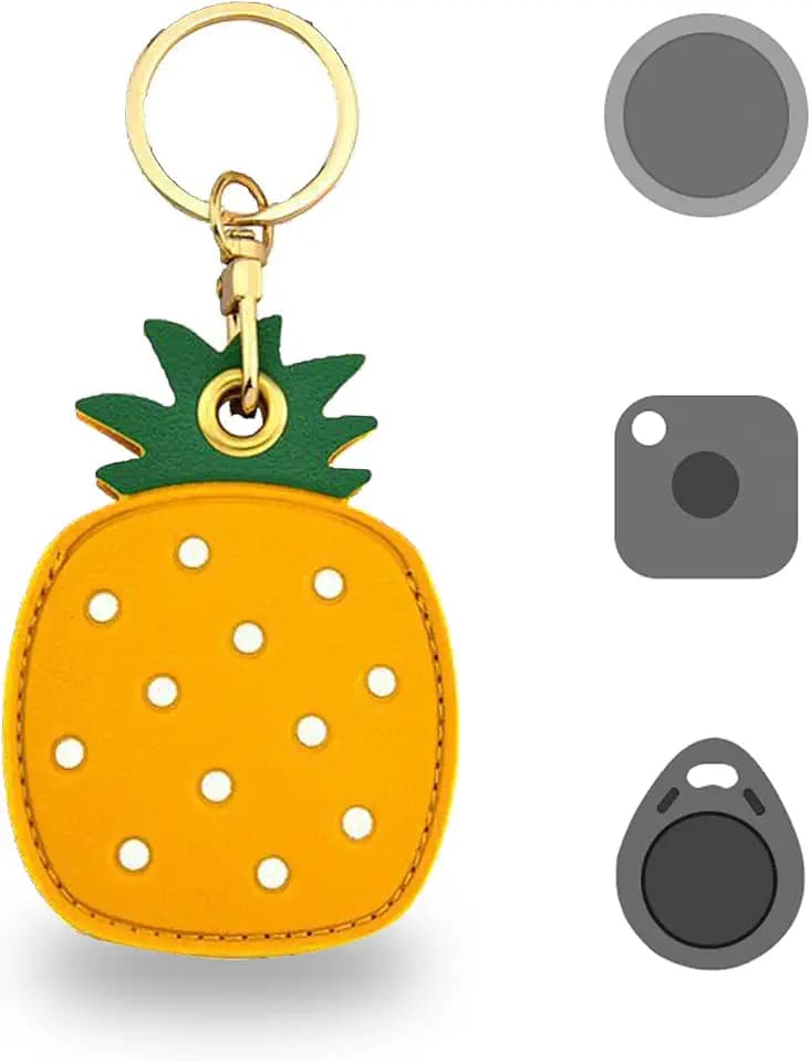 Universal Smart Tag Holder Fit for Tile Mate/Life 360, AirTag, Key Fob and More GPS Tag, Leather Cute Air Tracker Case with Key Rings, (Pineapple)