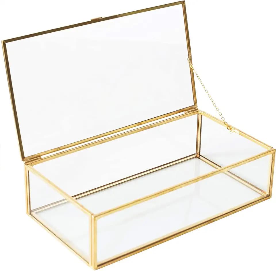 Glas Schmuckschatulle,Geometrisches Schmuckschatulle,Goldene Vintage-Schmuckschatulle,Retro Glasschmuck Display Aufbewahrungsbox,für Wohnzimmer,Schminktisch,Schlafzimmer