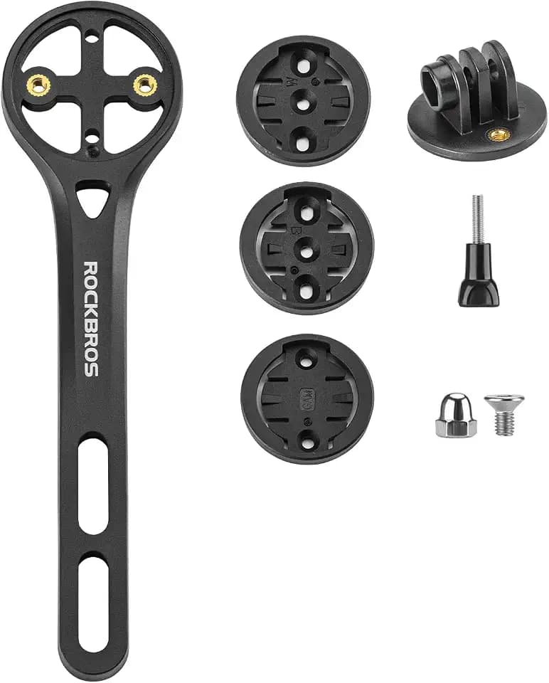 ROCKBROS Fahrradcomputer Halterung, Universal für Garmin Wahoo Bryton, 15g Leichtes Nylon, Integrierte GoPro Lampenhalterung, Einfache Montage