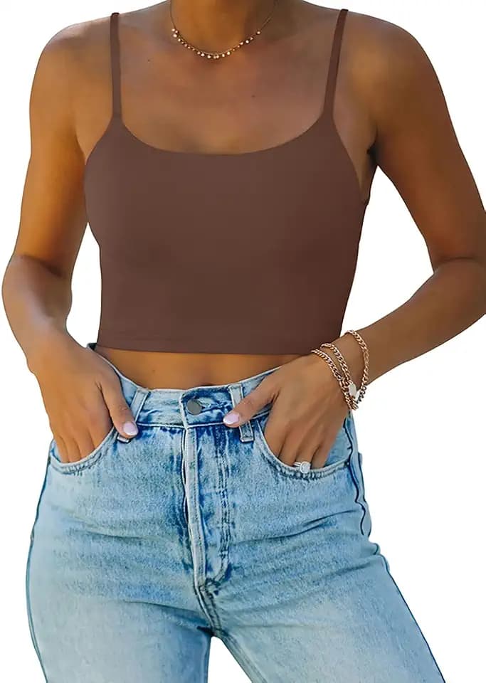 REORIA Women's Sexy Adjustable Spaghetti Strap Double Lined Seamless Camisole Tank Yoga Crop Tops