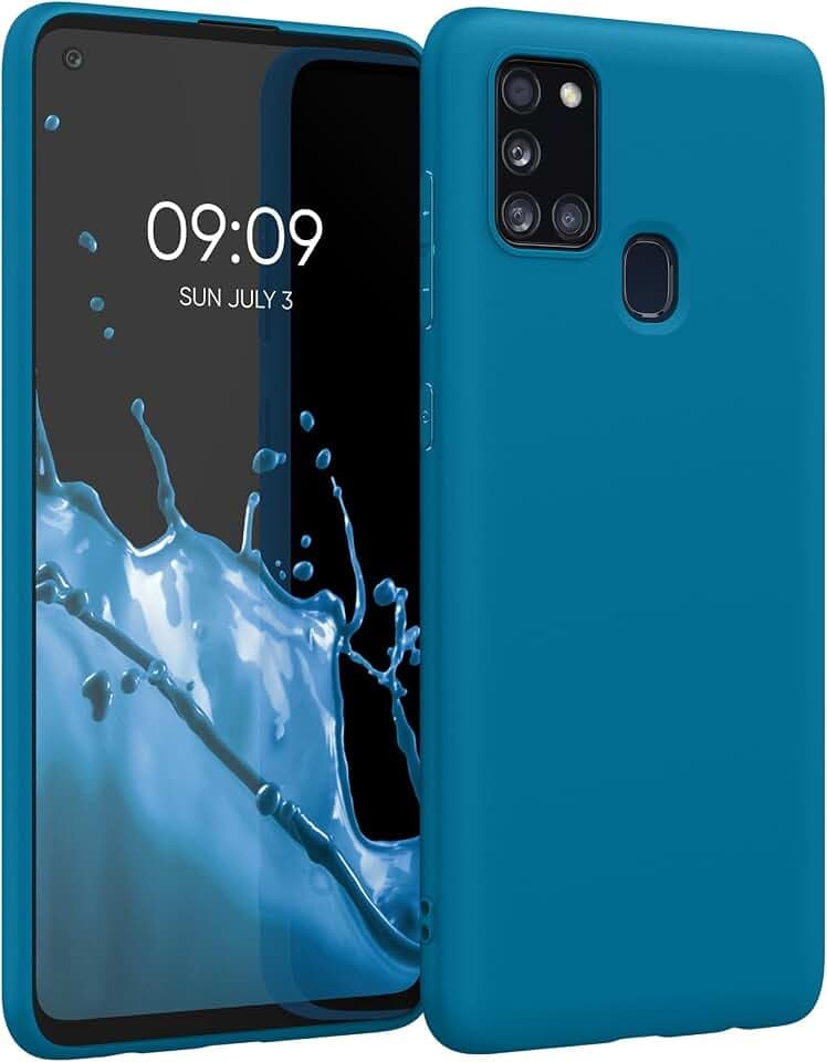 kwmobile Hülle für Samsung Galaxy A21s TPU Case - Handyhülle unterstützt kabelloses Laden, Flexible Schutzhülle, gummiertes Cover in Karibikblau