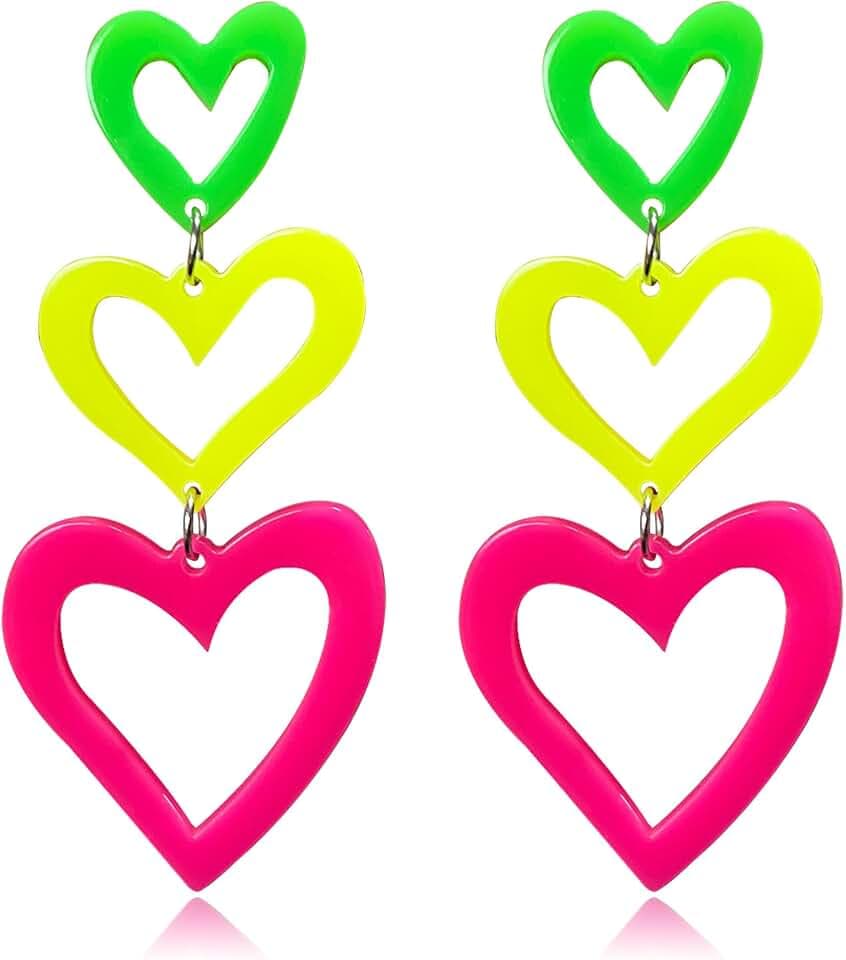 Neon Heart Earrings for Women Acrylic Neon Earrings 80s 90s Outfit for Glow Party Halloween Acrylic Heart Accessories Gifts