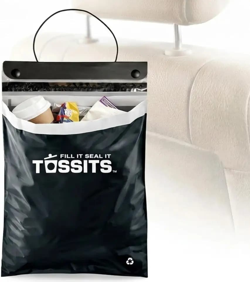 Tossits Hanging Car Trash & Garbage Bags, Disposable, Black 7 Count