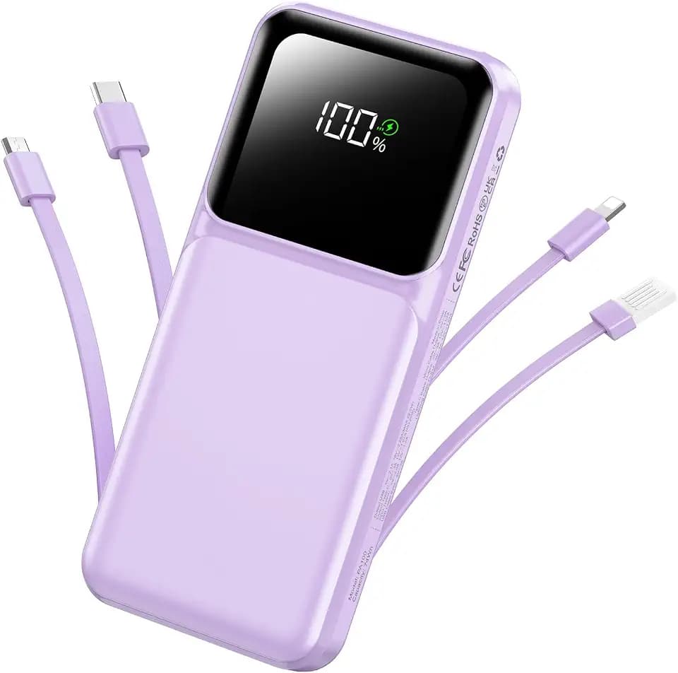 Portable Charger Power Bank with Built in Cable 20000mAh Fast Charging