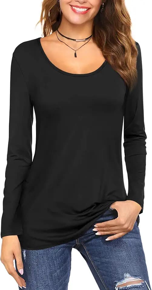 Amoretu Women's Scoop Neck Short/Long Sleeve Tees Cotton T Shirts Blouses Tops