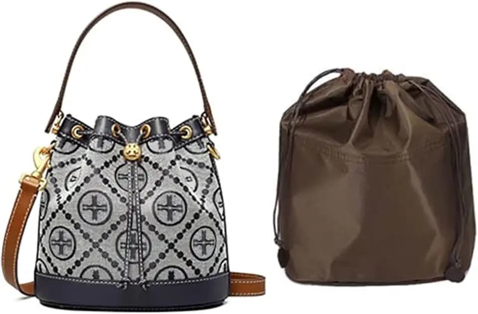 Jisinlov Bag Organizer Insert,Nylon Purse Inner Suitable for Tory Burch T MONOGRAM Medium Bucket Bag with Drawstring Closure(Nylon-Medium)