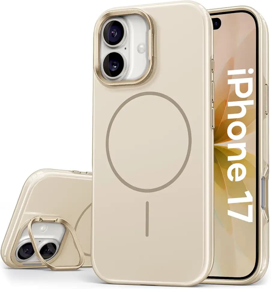 Vihibii for iPhone 17 Case Slim, [Compatible with Magsafe], Invisible Camera Stand, Anti-Fading Glow Stylish Phone Case, Military-Grade Drop Protection & Scratch-Resistant Back Cover, 6.3" 2025, White