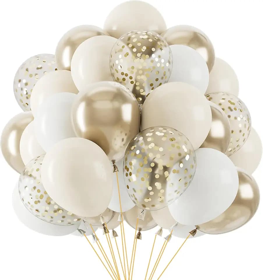 68 Stück Luftballons Beige Gold, Sandweiß Goldene Luftballons Geburtstag, Helium Ballons Konfetti Ballons Gold, Luftballons Hochzeit Boho, Geburtstagsdeko Babyparty Taufe Verlobungsdeko Kommunion