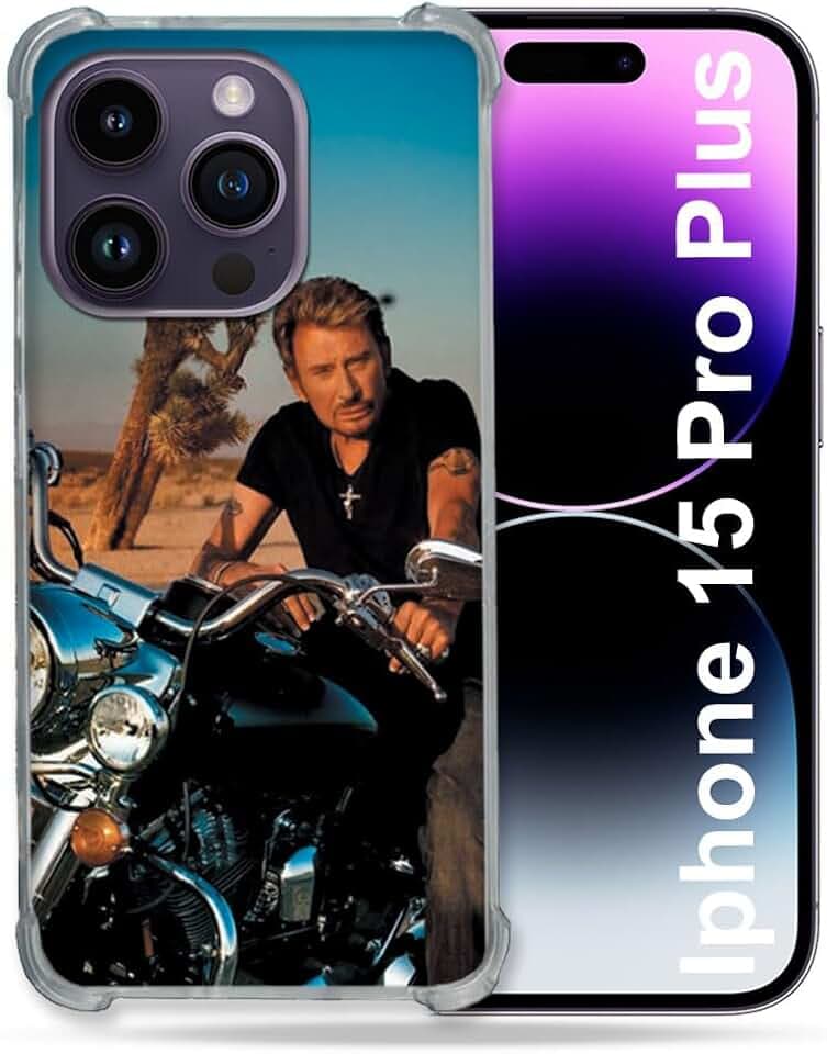 Verstärkte Schutzhülle für iPhone 15 Pro Plus (6,7 Zoll), Musik Johnny Hallyday Moto