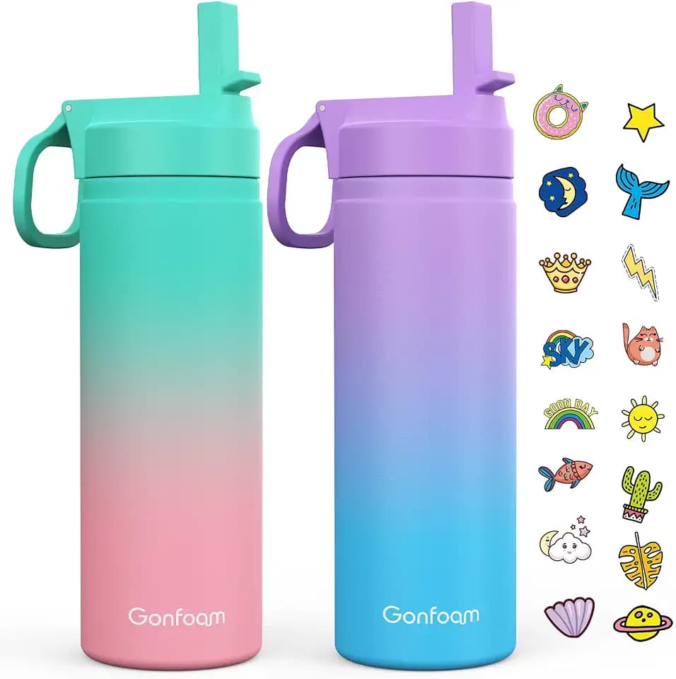 Gonfoam 20oz Kids Stainless Steel Insulated Water Bottle, 2 Pack