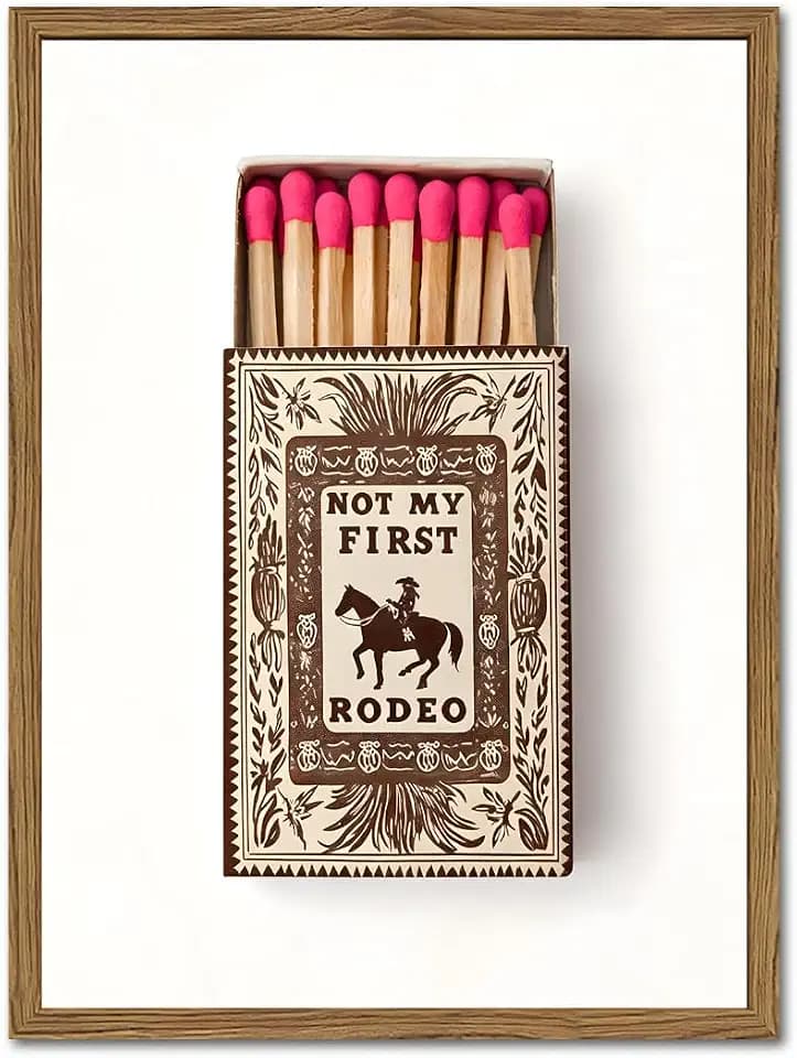 Vintage Western Cowboy Wall Art Trendy Southwest Matchbox Wall Decor Picture Funny Not My First Rodeo Sign Poster Canvas Painting Print for Kitchen Living Room Bedroom 12x16 inch Wood Framed