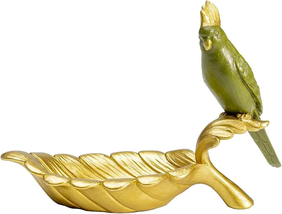 Kare Design Deko Schale Parrot Guard, Gold/Grün, Obstschale, Ablage, Papagei Motiv, handbemalt, Unikat, 14x21x10 cm (H/B/T)