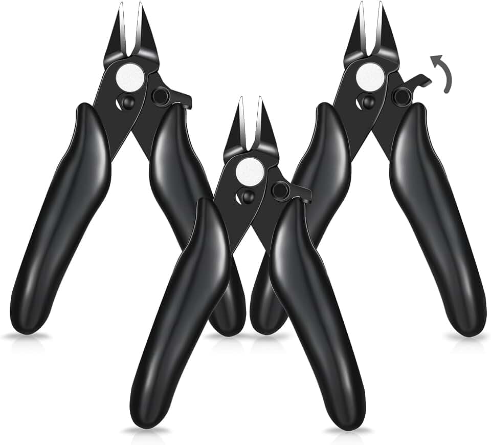 3 Packs Mini Wire Cutters Flush Diagonal Snips with Lock, Black