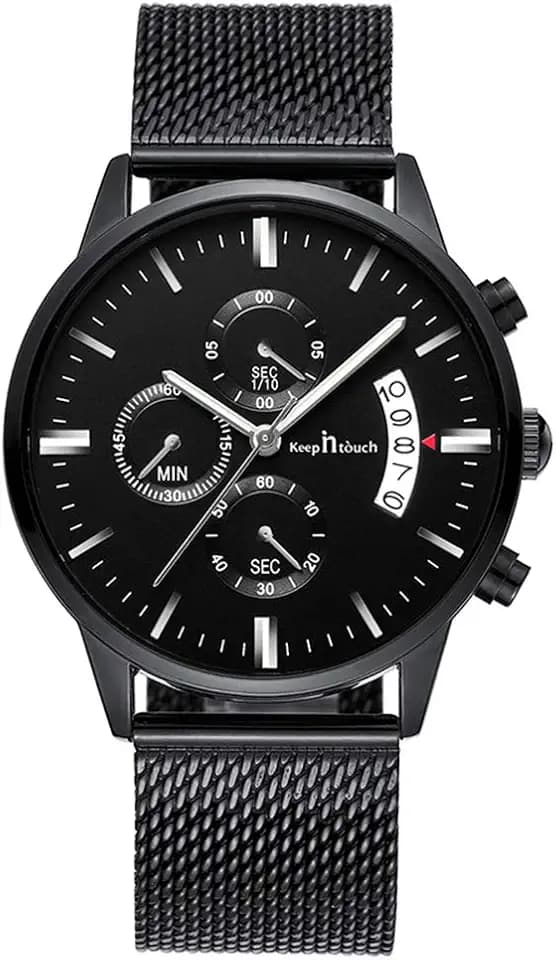 Unendlich U Herren Uhr Analog Quarzuhr Armbanduhr wasserdichte Edelstahl Armband Chronographen Uhren Milanaise-Armband mit Blaue Leuchtfunktion