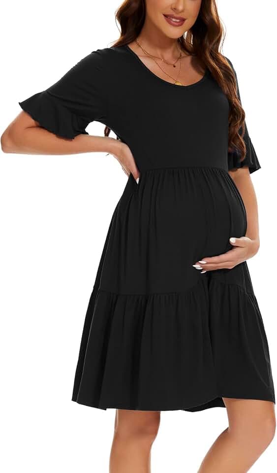 Smallshow Damen Umstandskleid Kurzarm Sommer Schwangerschafts Umstandsmode Kleid