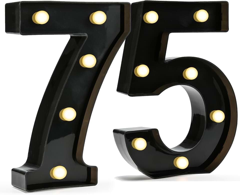 Pooqla Black Light Up Numbers, 75th Birthday Decorations for Men