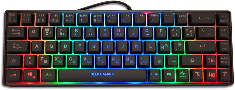 DeepGaming TM065 – 65% RGB-Tastatur mit mechanischer Tastatur-Lautstärke und Membranweichheit, 69 Tasten (19 Anti-Ghosting), 10 Beleuchtungsmodi, TKL, Verkabelt USB.