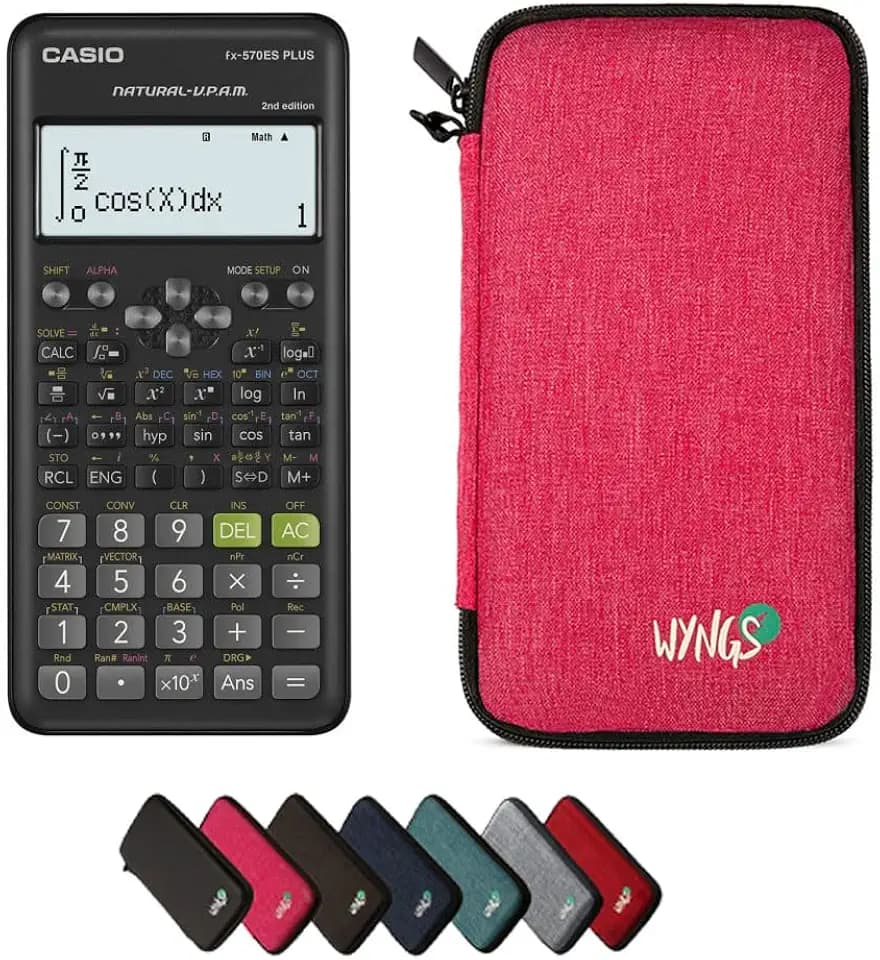 Casio fx-570ES Plus 2nd Edition inkl. WYNGS Schutztasche Pink - Wissenschaftlicher Taschenrechner - Basic Set