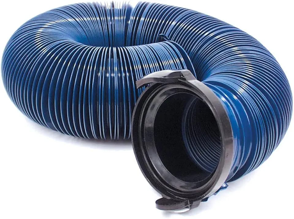 Valterra D04-0120PB 10' Standard Quick Drain RV Hose with 3" Straight Hose Adapter, Blue