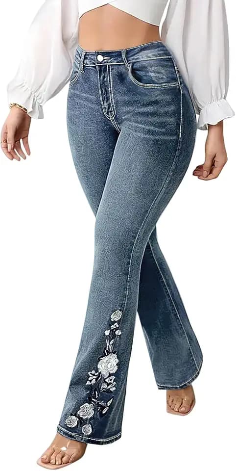 Plus Size Flare Jeans for Women Bootcut Jeans for Women Stretchy Bell Bottom Jean for Womens Embroidered Wide Leg