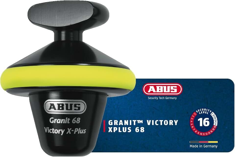 ABUS Bremsscheibenschloss GRANIT™ Victory Xplus 68 halb - Motorradschloss mit Alarm - hohe Sicherheit und zuverlässiger Diebstahlschutz - auch für E-Scooter & Mopeds – 14 mm Schließbolzen, Gelb