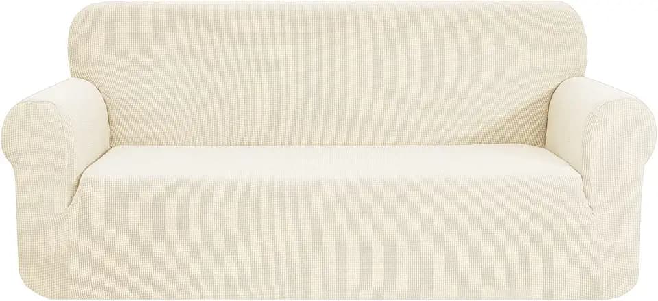SAMSTEX Stilvolle Sofabezüge 4 Sitzer High Stretch 4 Sitzer Sofabezug 1 Stück Sofabezüge Dicke Weich Sofaschutz Maschinenwaschbar Rutschfeste Couchbezüge (4 Sitzer, Creme)