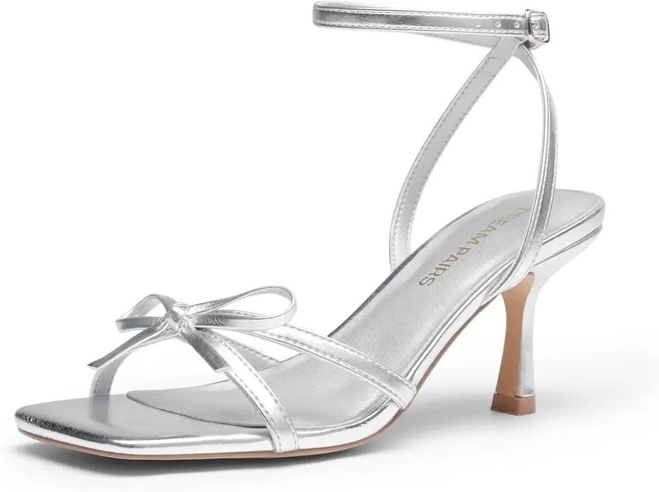 DREAM PAIRS Women's Elegant Bow Strappy Kitten Heel Sandals