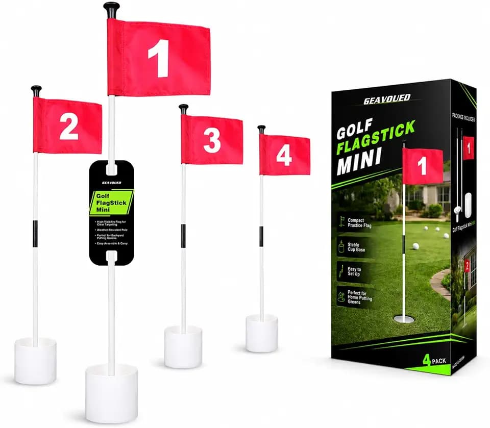 3FT Golf Flagsticks Mini with Flags and Cup Bases, Fiberglass Practice Flag Poles for Putting Green, Easy to Assemble, Portable for Backyard Indoor Outdoor Golf Practice (4 PACK -W)