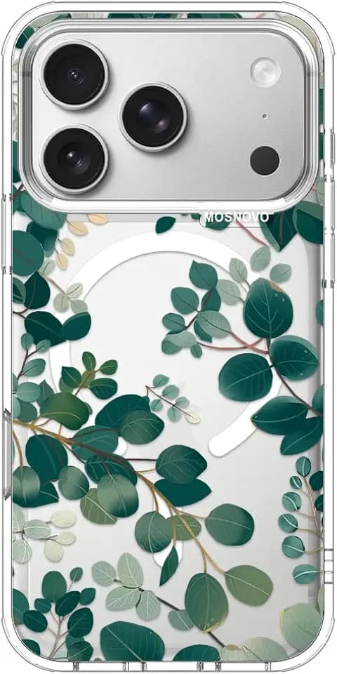 MOSNOVO for iPhone 17 Pro Case | Compatible with Magsafe | Military Grade 6.6ft Drop Tested | Camera Control | Clear with Eucalyptus Design