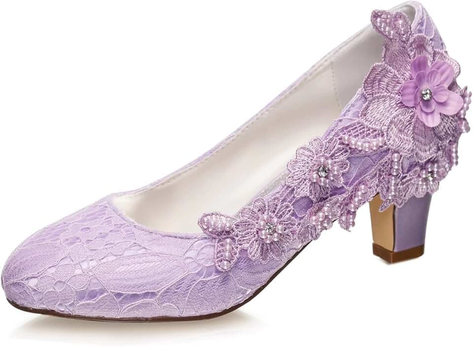 Brautschuhe Frauen Seide wie Satin Stämmiger Absatz Absatzschuhe mit Stich Spitzen Blume Kristall Perle