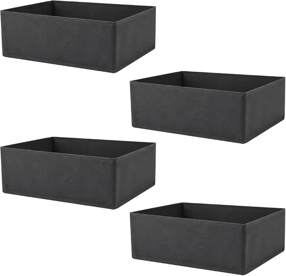 4 Stück Schrank Organizer Kleiderschrank Organizers, Faltbare Aufbewahrungsbox, Wardrobe Organizer Boxen, Stoffboxen, Ordnungsboxen Faltbox für kleiderschränke Kleidung(Grau, Mittel: 28×14×12 cm)