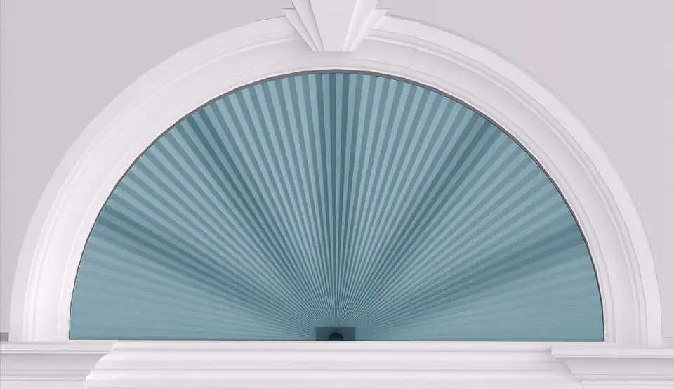 Myshade Arch Window Shades Half Circle Light Filtering Cellular Shades Cordless No Drill Blinds for Windows Half Moon Honeycomb Fabric No Tools Shades Easy Install (1PCS Blue 48" W X 24" H)