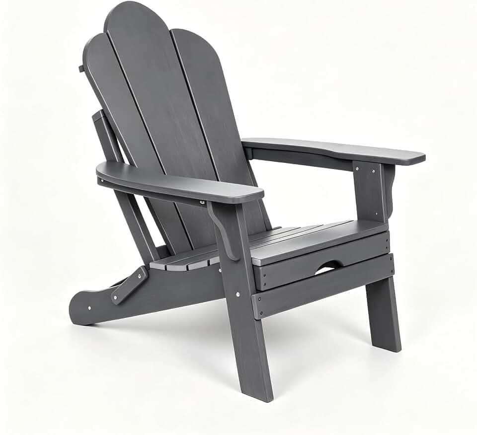 AMILY HDPE Adirondack Chair, Weather Resistant Outdoor Patio Chair, Heavy Duty All-Weather Armchair for Garden, Poolside, Backyard, Easy Assembly (Grey)