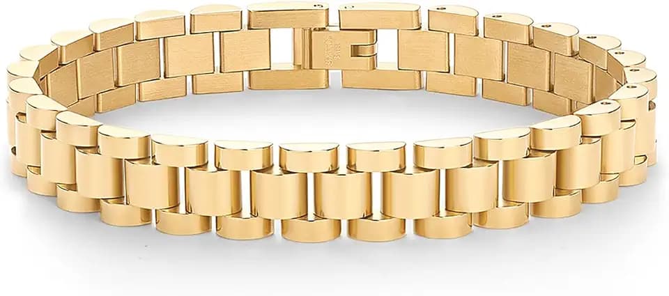 PAVOI 14K Gold Plated Waterproof Watch Strap Chain Bracelet for Women | Two Toned Mixed Metals Stainless Steel Chunky Link Bracelet
