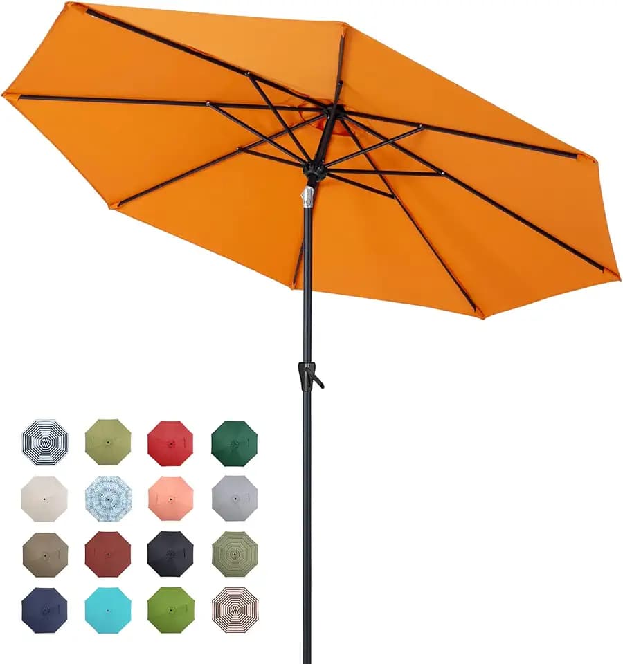 Tempera Patio Market Outdoor Table Umbrella with Push Button Tilt and Crank, Large Sun Umbrella with Sturdy Pole & Fade Resistant Canopy, Easy to Set