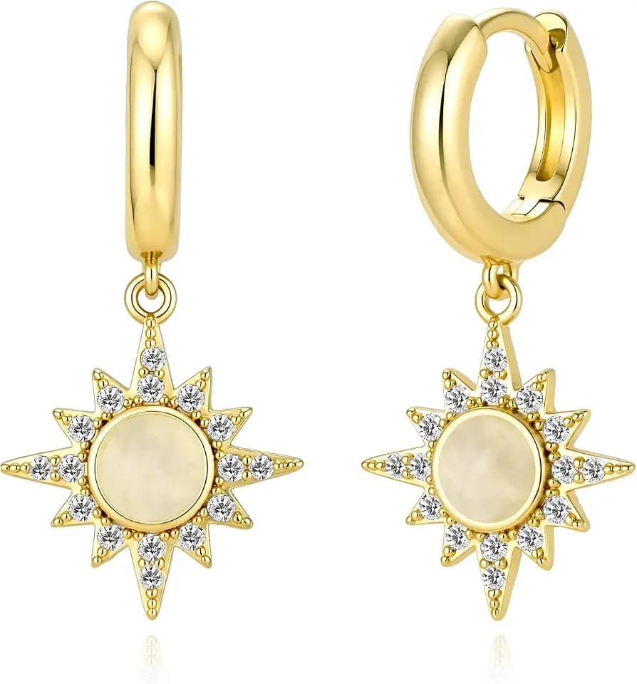 Sun Earrings,14K Gold Drop Earrings for Women