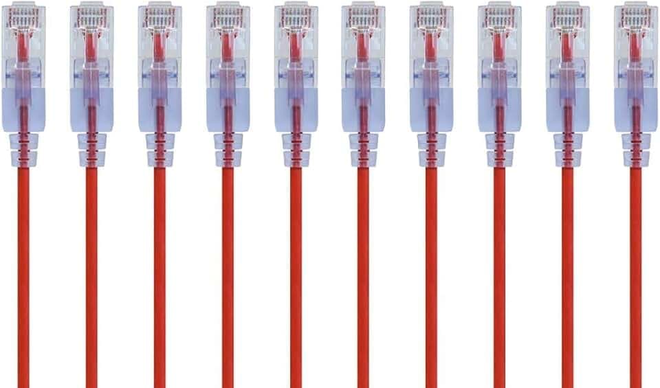 Monoprice Cat6A Ethernet Patch Cable - 10-Pack, Snagless RJ45, 550Mhz, 10G, UTP, Pure Bare Copper Wire, 30AWG, 0.5 Feet, Red - SlimRun Series