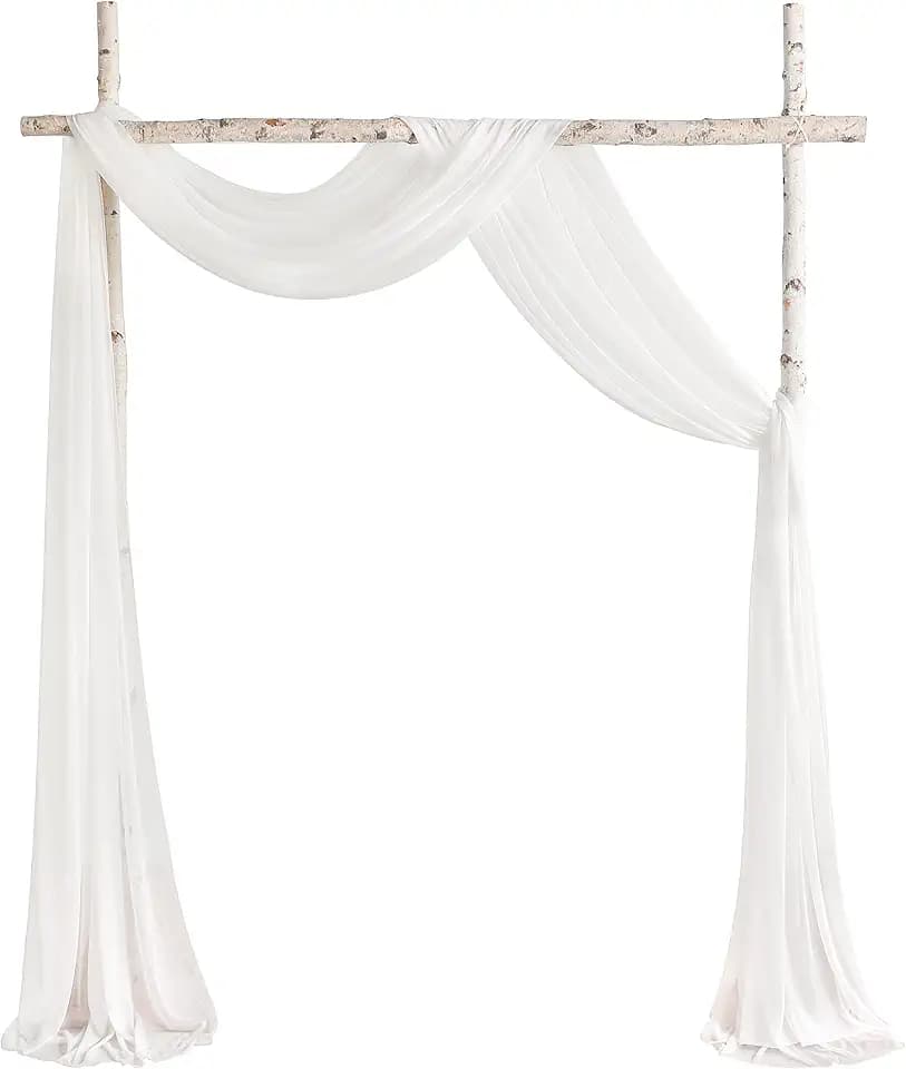YYHUAWU 20 Ft White Chiffon Fabric Drapes for Wedding Arch, Sheer Backdrop Curtain for Ceremony, Reception, Arbor and Party Decorations