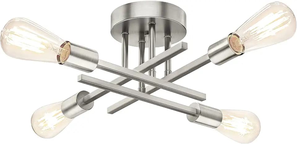 4-Light Brushed Nickle Semi Flush Mount Ceiling Light Fixture, E26 Socket
