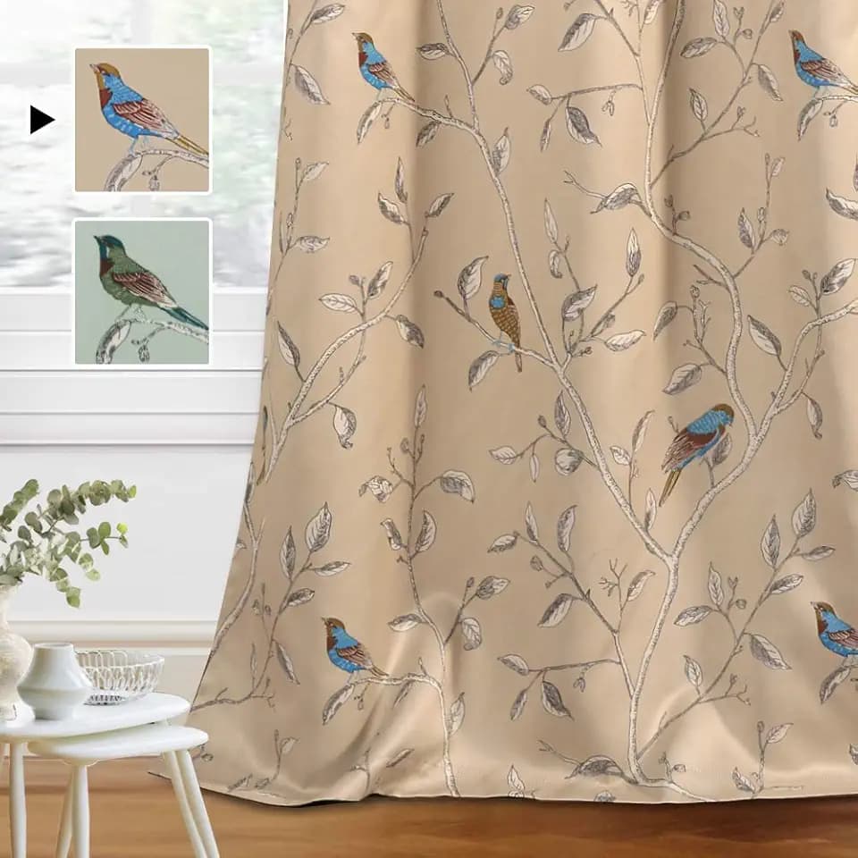 H.VERSAILTEX Blackout Curtains for Bedroom 63 Inches Length Thermal Insulated Birds Rustic Printed Curtain Drapes for Living Room Energy Efficient Room Darkening Home Decoration Pair 2 Panels, Taupe