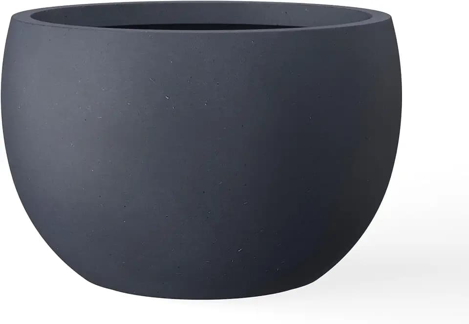 Kante Small Round Bowl Charcoal Concrete Planter 11.8" Dia, Outdoor