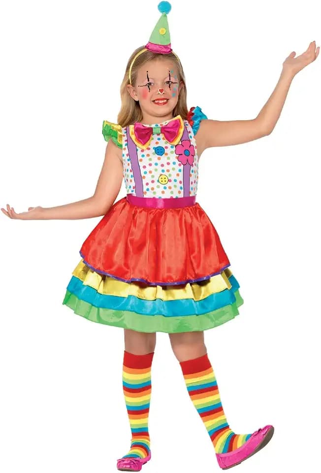 Smiffys Deluxe Clown Kostüm für Mädchen, mit Kleid und Hut
