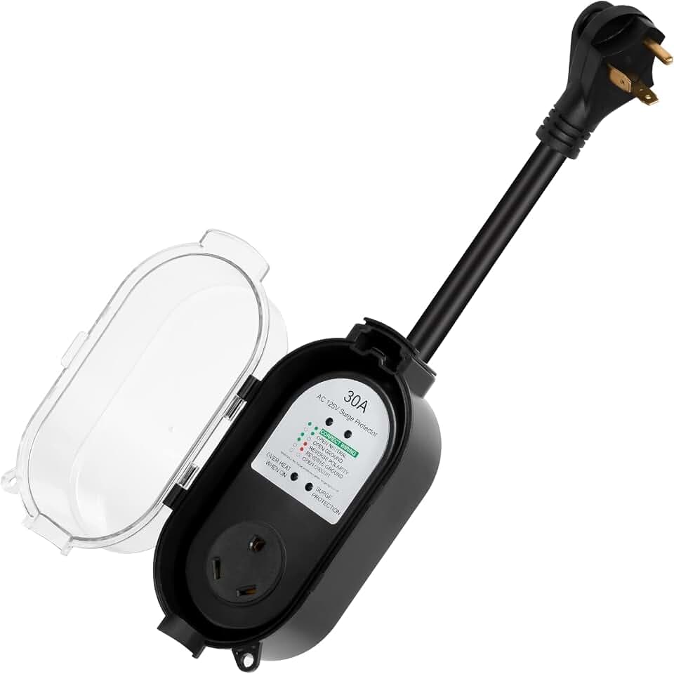 QNINE RV Surge Protector 30Amp with Waterproof Cover, All-in-1 Circuit Analyzer, 2100J, ETL Certified, Designed for RV, Camper, Travel Trailer