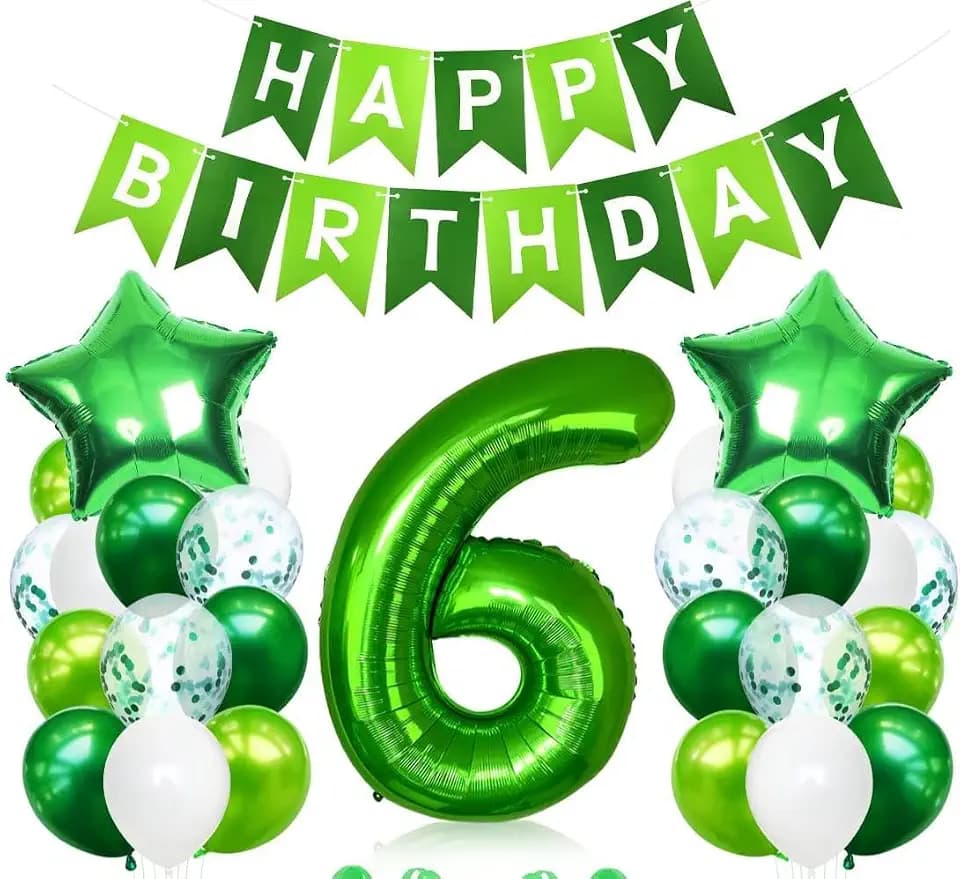 Grün Geburtstag Deko Set mit Riesen Folienballon Zahl 6,Sternförmige Folienballons,Latexballons und Happy Birthday Banner,Ballon 6 Deko zum Geburtstag,Helium Ballon 6