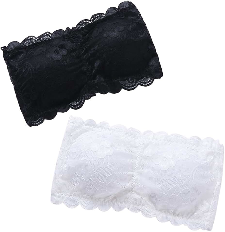 Tinksky 2pcs Damen-Spitze-Bandeau-Schlauch-Büstenhalter-Oberseiten-Futter-Schlauch-Ernte-trägerlose nahtlose Stretchy Bandeau-Oberseite (Weiß u. Schwarzes), one size