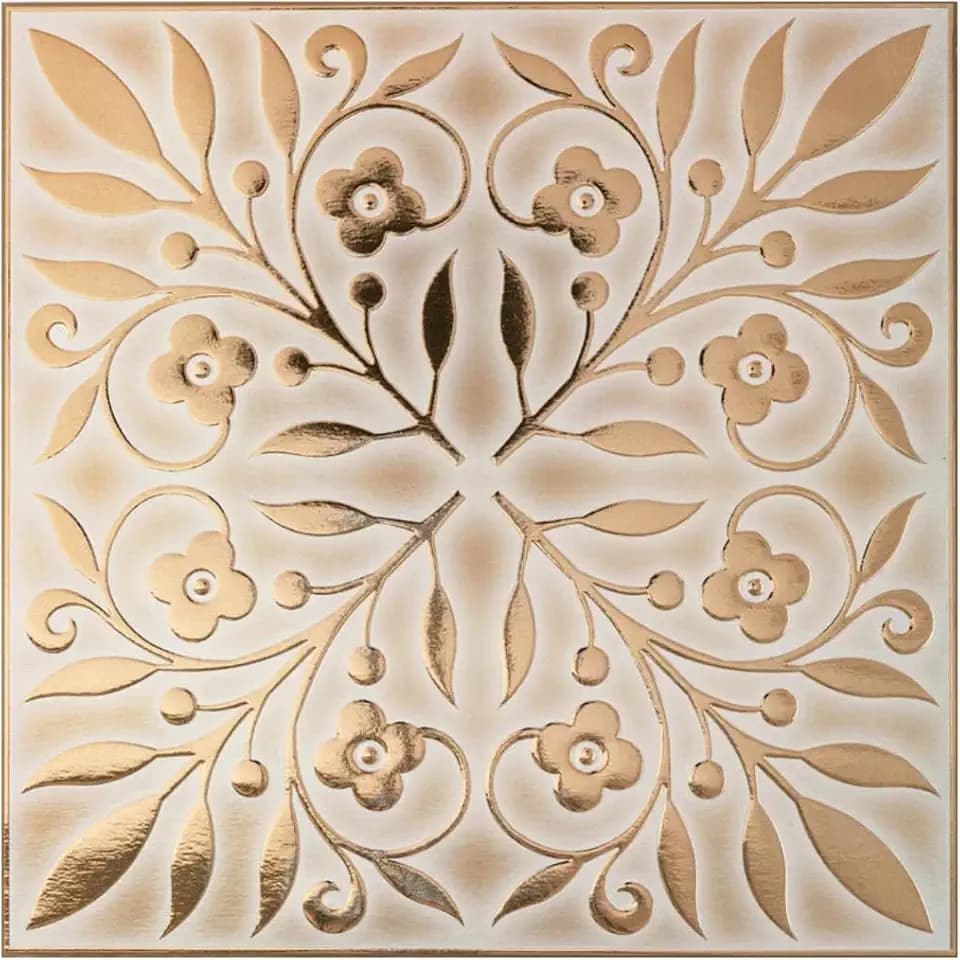 Main Street Peel and Stick Wallpaper Tiles, White & Gold Leaves, 24-Pack