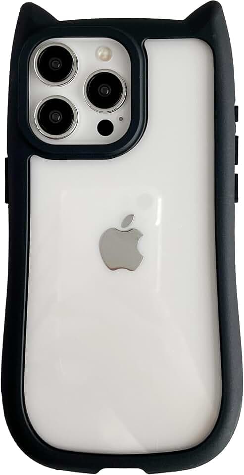 FLIRACON Cute Cat Ears Clear Phone Case Compatible with iPhone Case (Black,for iPhone 13)