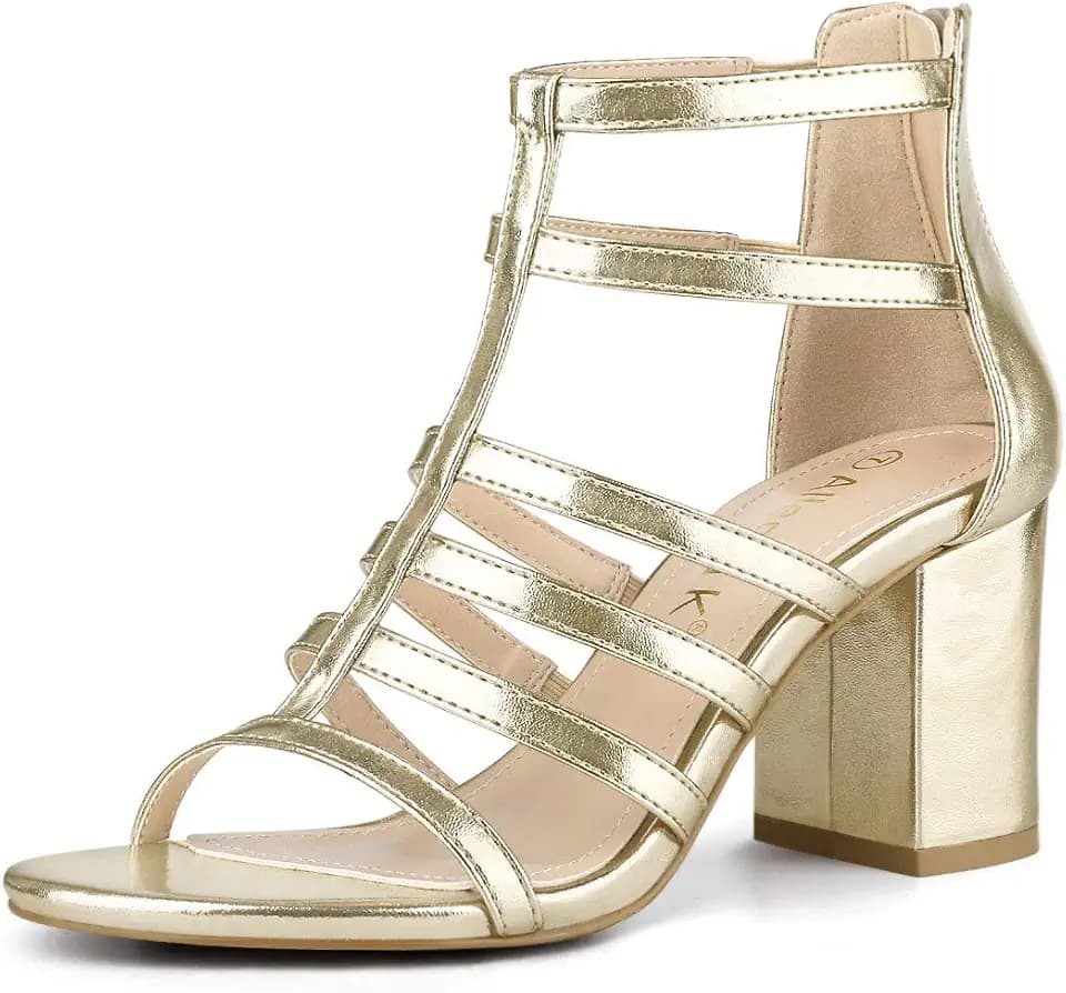 Allegra K Damen Cage Strappy Gladiators Chunky Heels Sandalen