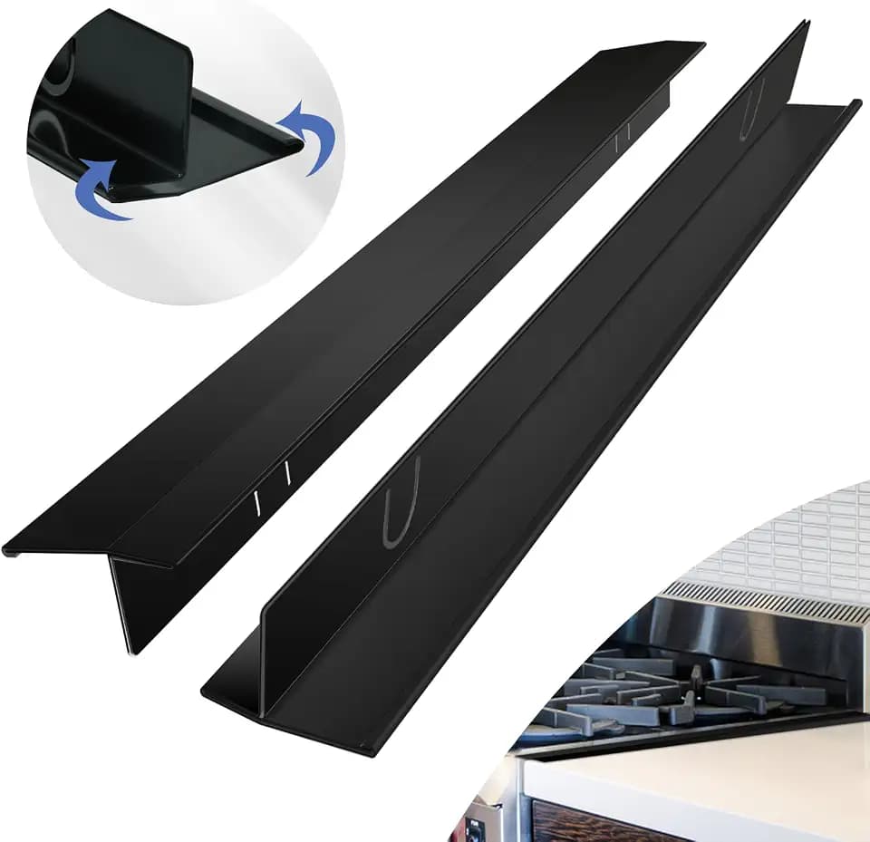 Stove Gap Covers Stainless Steel 2 Packs, 13.8~27.6 Inch Adjustable Heat Resistant Not Sharp Gap Filler, Easy to Clear Stove Counter Gap Cover Suitable for Even Surface (Black)